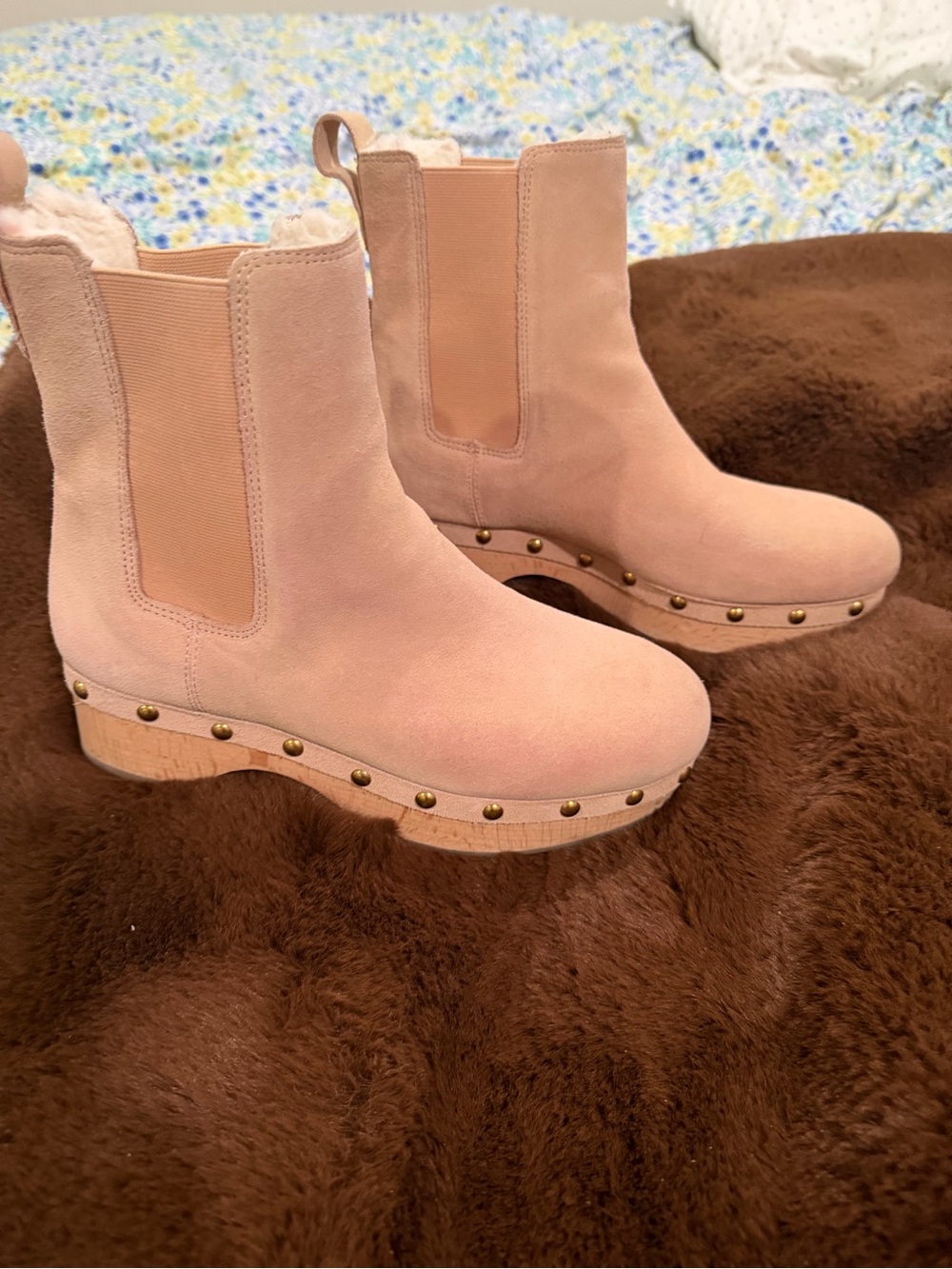 J. Crew Women's Dusty Pink Suede Studded Chelsea Ankle Boots